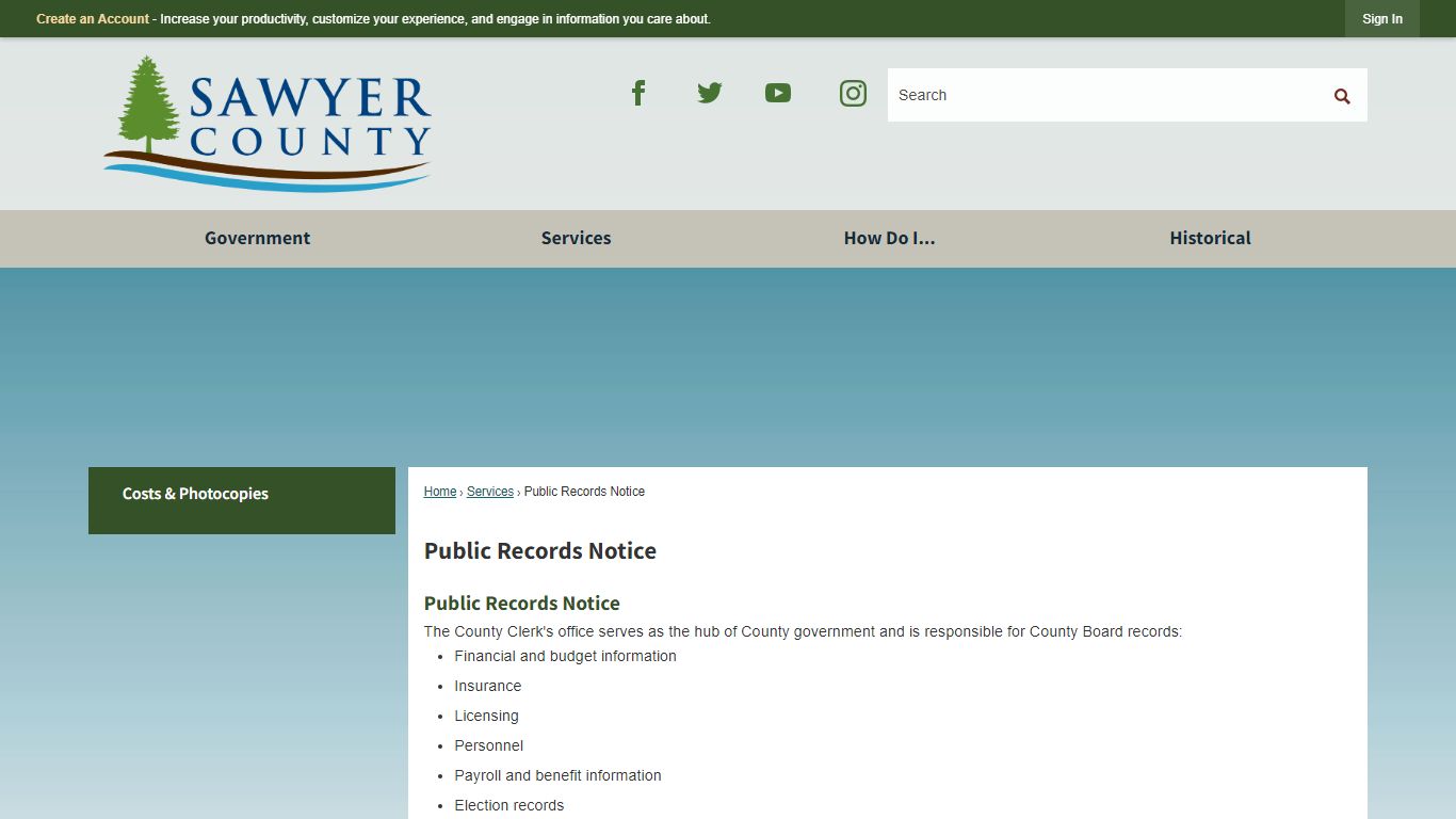 Public Records Notice | Sawyer County, WI